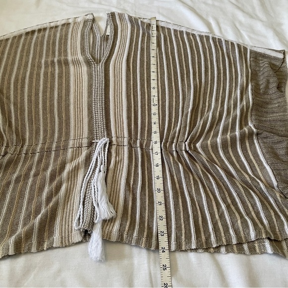White + Warren XS / Small Poncho Top ~ Striped Linen Oversized Lagenlook Coastal - Picture 4 of 8